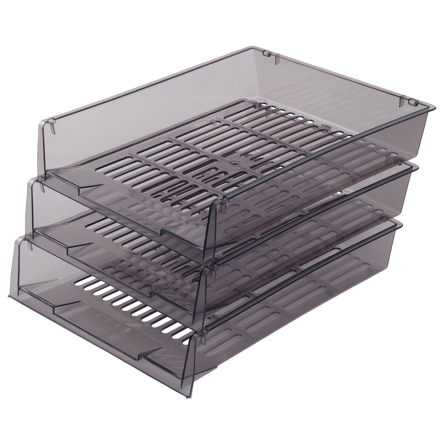 Лотки горизонтальные д/бумаг, КОМПЛЕКТ 3 шт, 340х270х70 мм,тонирован.серый, BRAUBERG"Office",237257