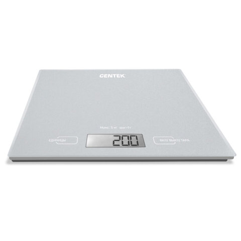 Весы кухонные CENTEK CT-2462 SILVER, электронный дисплей, max вес 5 кг, тарокомпенсация, стекло, CT-2462 Silver 457572 - МСК «Форвард»