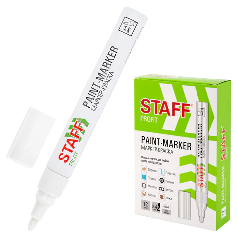 Маркер-краска лаковый (paint marker) 2-4 мм, БЕЛЫЙ, НИТРО-ОСНОВА, STAFF PROFIT, для любых поверхностей, 152577 - МСК «Форвард»