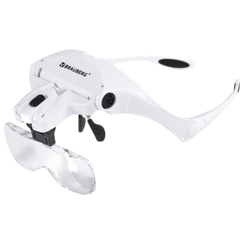 Лупа налобная с LED-ПОДСВЕТКОЙ, 5 сменных линз 95х33 мм, увеличение 1,0 - 3,5, BRAUBERG, 455929 - МСК «Форвард»