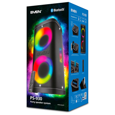 Колонка портативная SVEN PS-930, 150 Вт, TWS, Bluetooth, FM, USB, microSD, LED-дисп, черный, SV-022402 514321 Под заказ 8 дней - МСК «Форвард»