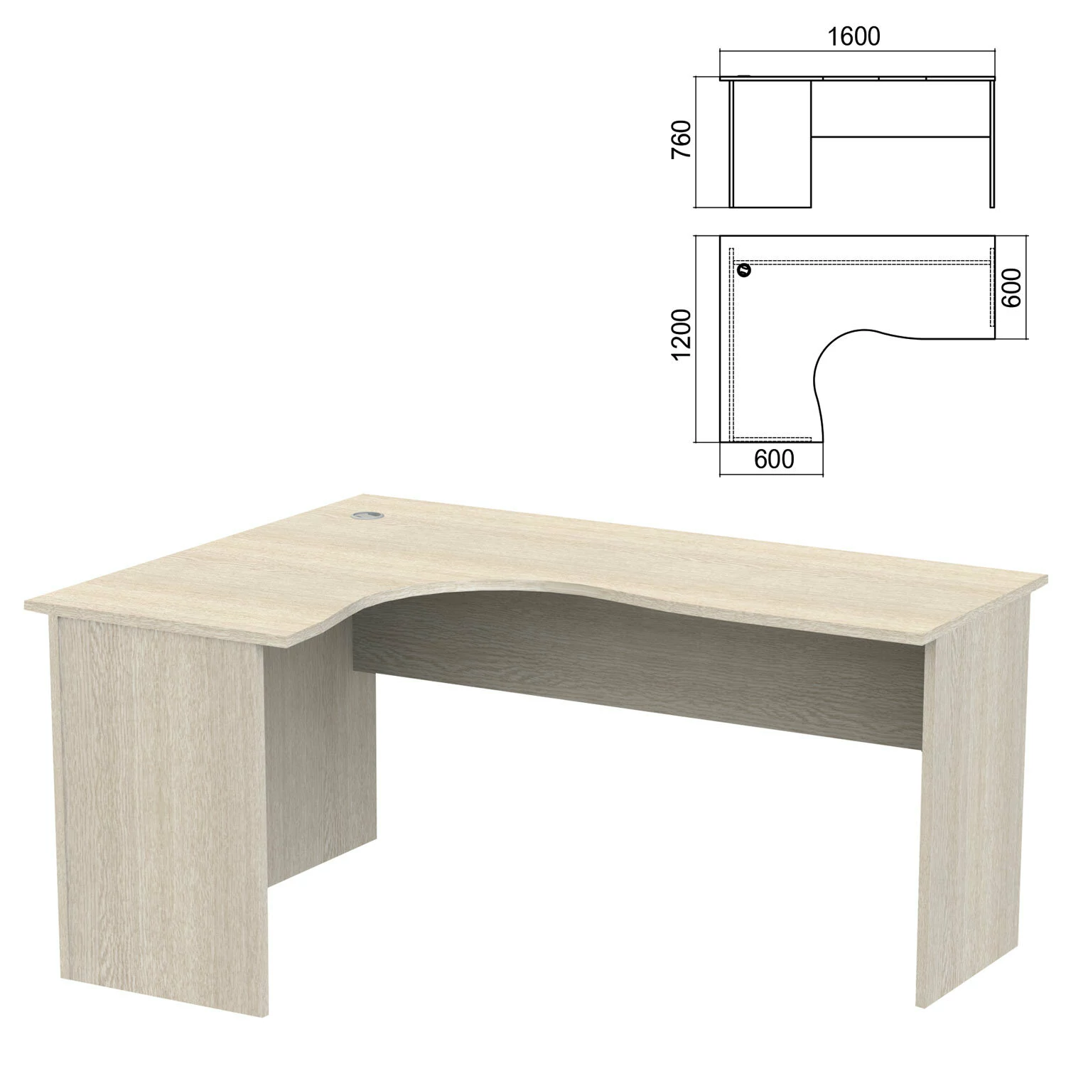 Стол компактный "Арго", 1600х1200х760 мм, левый, ясень шимо (КОМПЛЕКТ) 981318