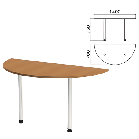 Стол приставной полукруг "Монолит" 1400х700х750мм, цвет орех (КОМПЛЕКТ) 980058