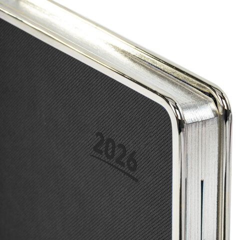 Ежедневник датированный 2026 А5 148х218 мм, GALANT "Infinity Silver", под кожу, черный, 117495 - МСК «Форвард»