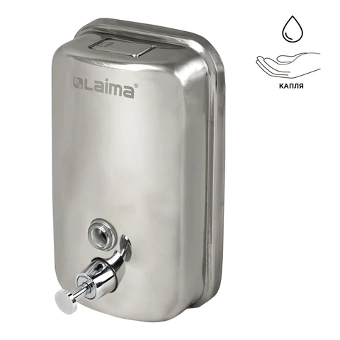 Дозатор для жидкого мыла LAIMA BASIC, 1 л, нержавеющая сталь, зеркальный, 601796