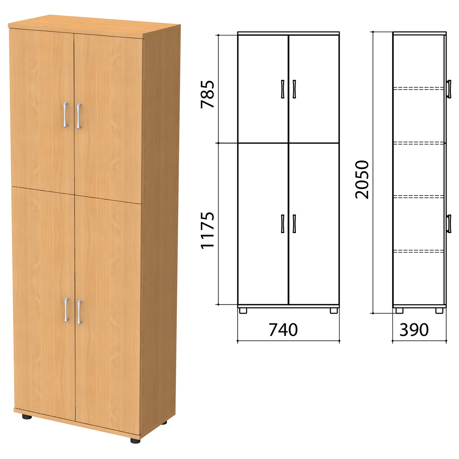 Шкаф закрытый "Монолит", 740х390х2050мм, цвет бук (КОМПЛЕКТ) 980090