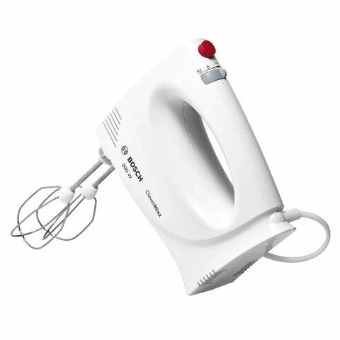 Миксер BOSCH MFQ3010, 300 Вт, 2 скорости, 2 венчика, 2 крюка для теста, белый 456930
