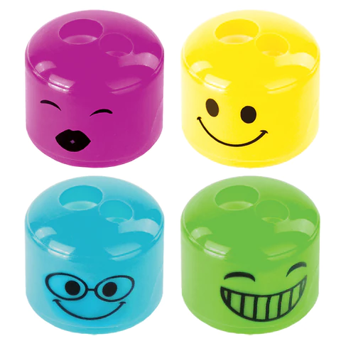 Точилка ПИФАГОР "Смайлики", 2 отверстия, с контейнером, пластиковая, ассорти, 228444