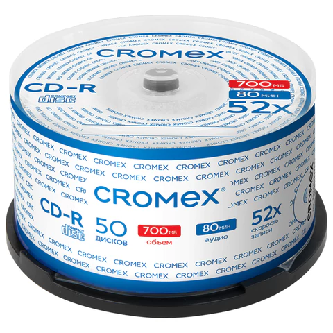 Диск CD-R CROMEX (КРОМЕКС), 700 Mb, 52x, Cake Box (упаковка на шпиле), КОМПЛЕКТ 50 шт., 513772