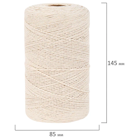 Шпагат хлопковый для прошивки документов, вязания, макраме, длина 500 м, диаметр 1,5 мм, BRAUBERG, 700362 - МСК «Форвард»