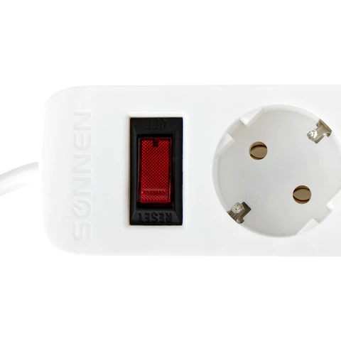 Сетевой фильтр SONNEN SPW-305, 5 розеток с заземлением, выключатель, 10 А, 3 м, белый, 513654 - МСК «Форвард»
