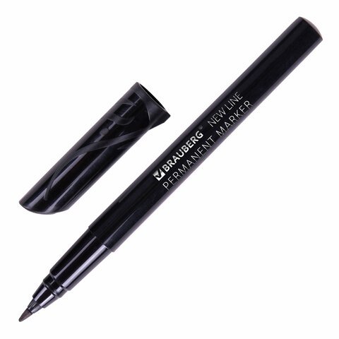 Маркер перманентный BRAUBERG NEW LINE, ЧЕРНЫЙ, круглый наконечник 2мм, 152209
