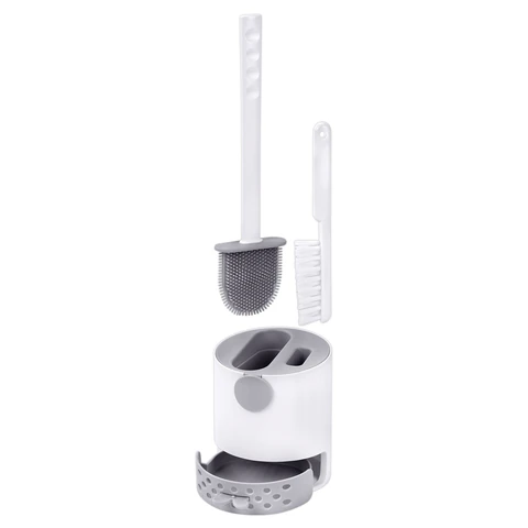 Ершик для унитаза силиконовый (плоский) + щеточка, напольный / настенное крепление, LAIMA, 700561 - МСК «Форвард»