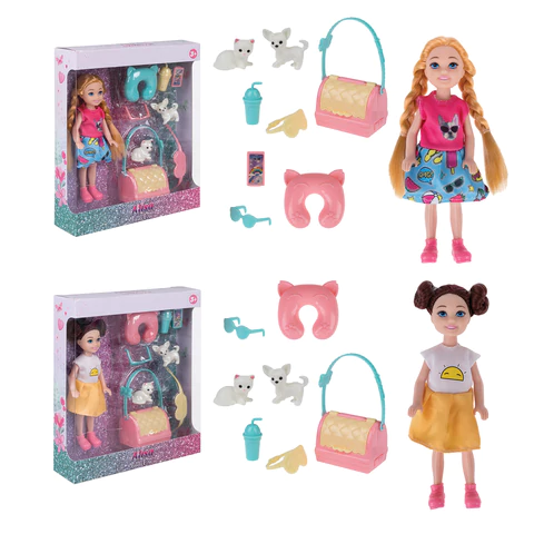 КУКЛА "Alisa Little Love", НАБОР, 2 питомца + 6 аксессуаров, 14,4 см, КОМПЛЕКТ 6ШТ АССОРТИ, 2 вида, 1TOY 666151