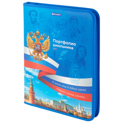 Папка-портфолио школьника, А4, на молнии, 8 вкладышей, обложка твердая, СИМВОЛИКА, BRAUBERG, 115243 - МСК «Форвард»