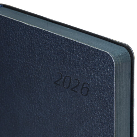 Ежедневник датированный 2026 А5 138x213 мм, BRAUBERG "Stylish", под кожу, гибкий, темно-синий, 117096 - МСК «Форвард»