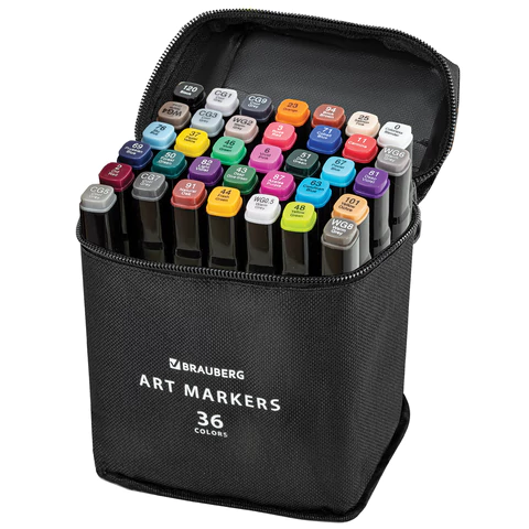 Маркеры для скетчинга двусторонние, НАБОР 36 шт, текстильный чехол, BRAUBERG, 152230 - МСК «Форвард»