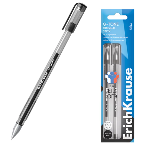 Ручки гелевые для ЕГЭ и ОГЭ ERICH KRAUSE G-Tone Stick Original, 0,5 мм, ЧЕРНЫЕ, набор 2 штуки, 39516 144566