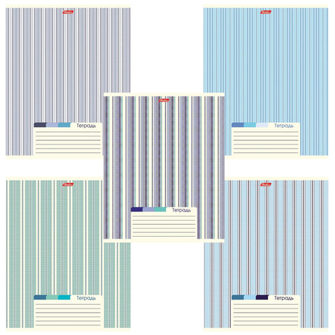 Тетрадь А5 48л. HATBER скоба, линия, обложка картон, LINE (5 видов в спайке),  403195