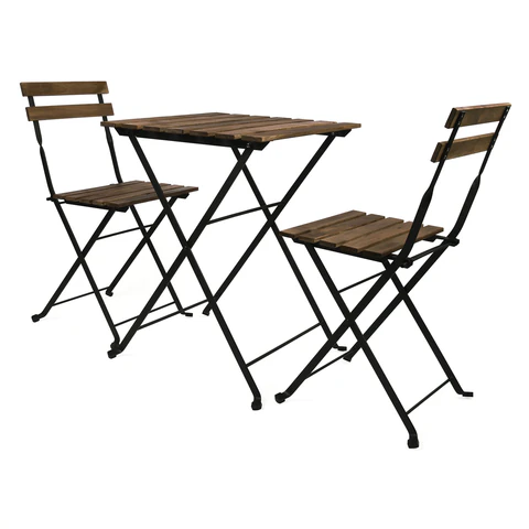 Комплект складной мебели (стол и 2 стула) NOSTRESS (НОСТРЕСС) "Woodstock FS-003A", металл черный, акация, 680060 - МСК «Форвард»