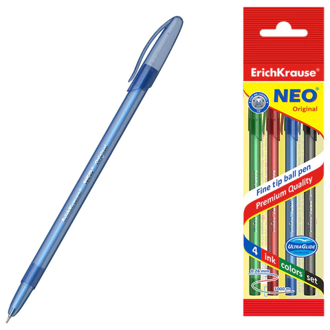 Ручки шариковые ERICH KRAUSE "Neo", набор 4 ЦВЕТА, 0,7 мм, европодвес, 47509 144567 - МСК «Форвард»