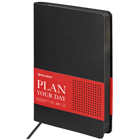 Ежедневник недатированный А5 138х213мм BRAUBERG Stylish под кожу, гибкий 160л, черный, 126224