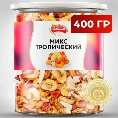 Орехи и сухофрукты NARMAK "Микс Тропический", грецкий орех, кешью, кокос, банан, цукаты, 400 г 623569 - МСК «Форвард»