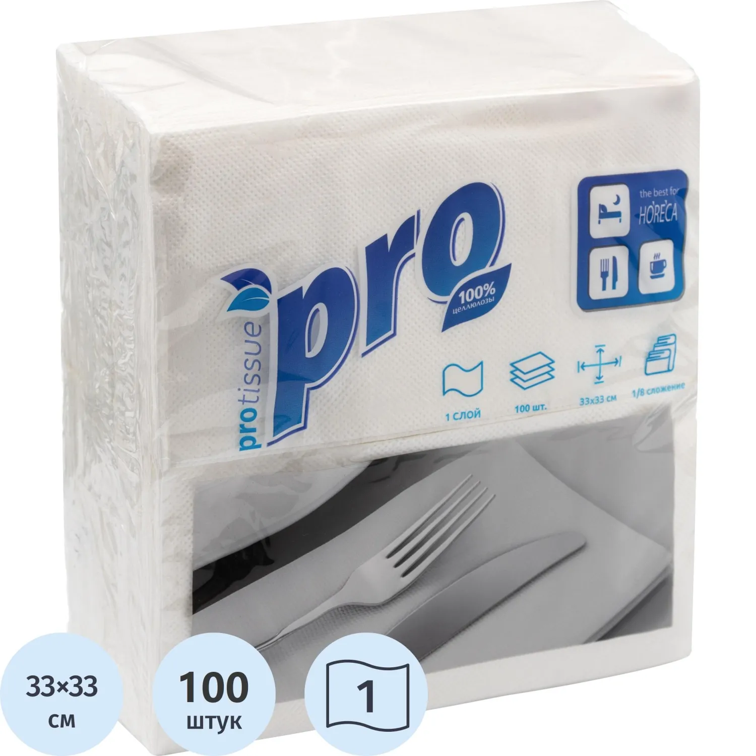 Салфетки бумажные 33x33 см Protissue 1-сл белые 100 листов сложение 1/8 C232 1415049