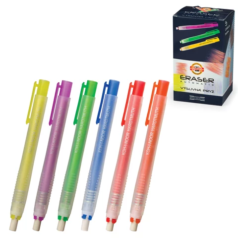 Ластик выдвижной KOH-I-NOOR, 132х15х15 мм, белый, пластик.держат.ассорти, натур.каучук,9736000002PS 225393