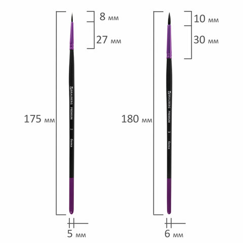 Кисти BRAUBERG PREMIUM, набор 3 шт. (беличьи круглые № 2, 3, 4), блистер, 201020 - МСК «Форвард»