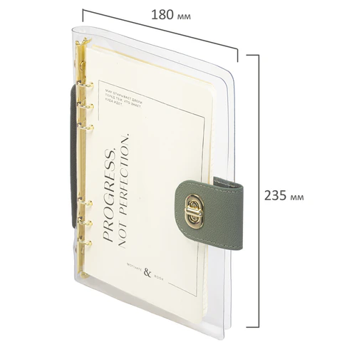 Блокнот А5 180x235 мм, BRAUBERG "Fabulous", гибкий, на кольцах, застежка, 80 л., оливковый, 116195 - МСК «Форвард»