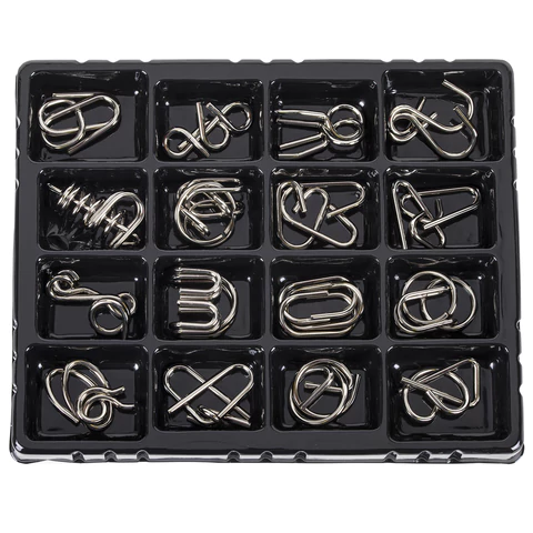 Головоломки металлические большие ЗОЛОТАЯ СКАЗКА, набор 16 штук, разные уровни сложности, 664928 - МСК «Форвард»