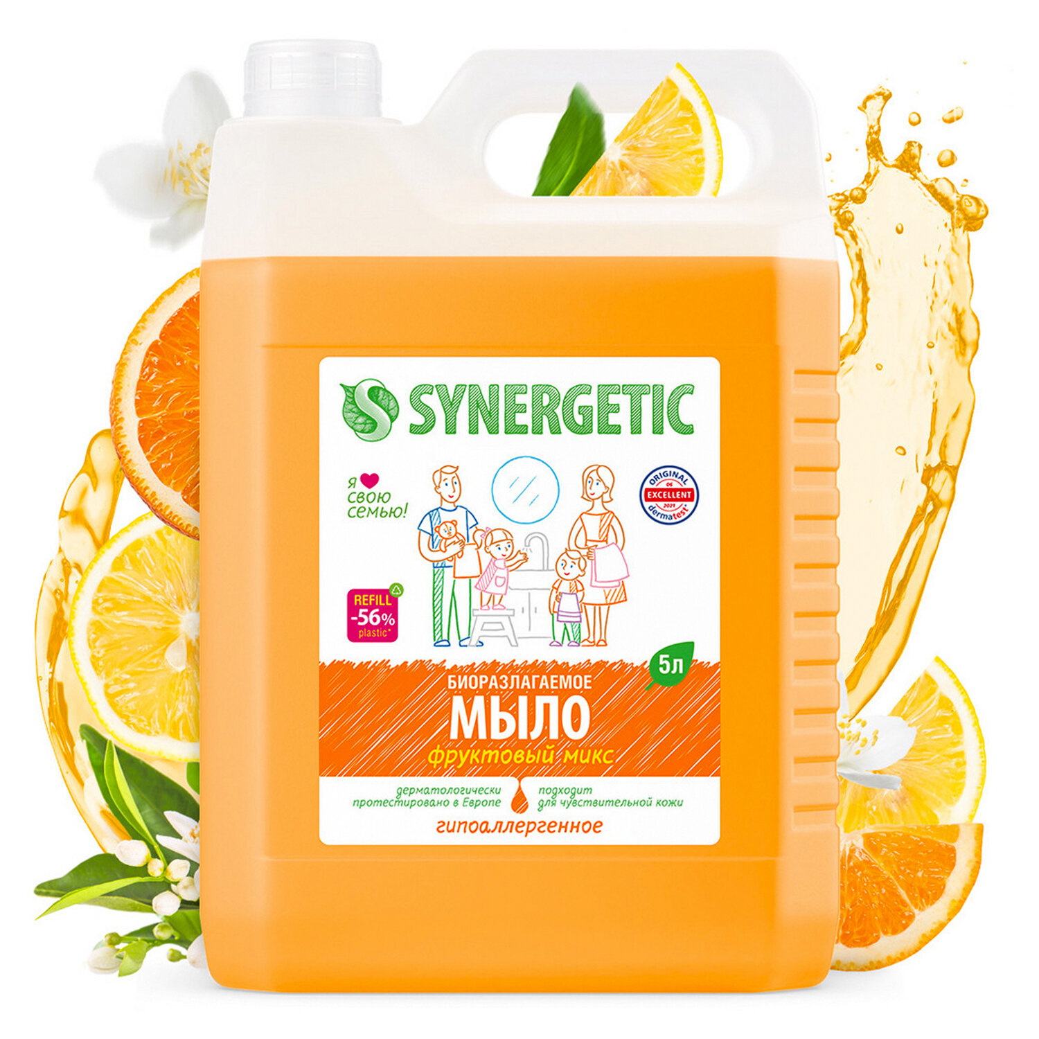 Мыло жидкое 5л SYNERGETIC "Фруктовый микс", гипоаллергенное, биоразлагаемое,105502 608029