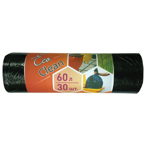 Мешки д/мусора 60л, черные, в рулоне 30шт, ПНД, 6мкм, 58х64см, ЭКОНОМ, КБ "EcoСlean", 2104 603890