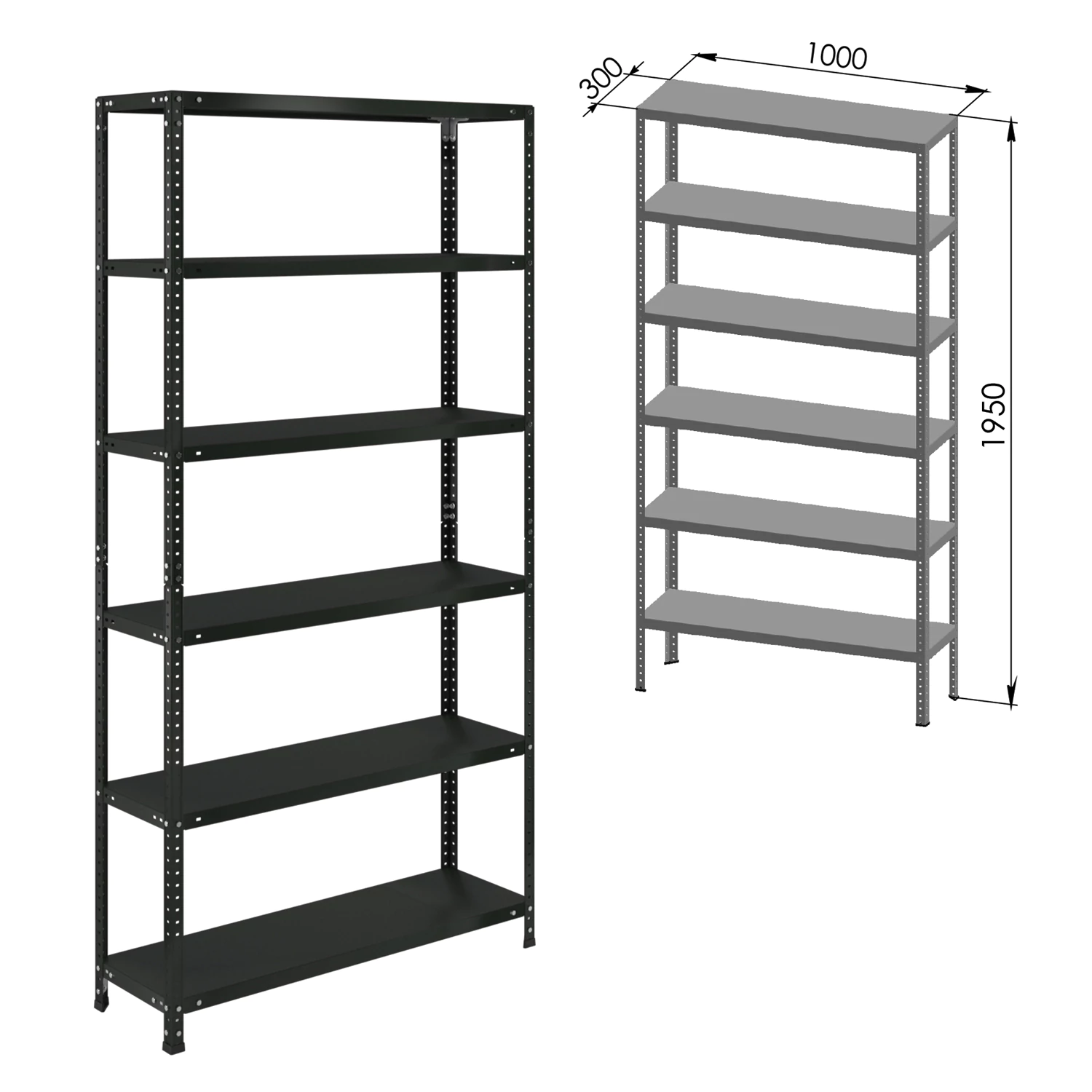Стеллаж металлический BRABIX ГРАФИТ MS KD-195/30-6, лофт, (в1950*ш1000*г300мм), 6 полок, 291271 S240
