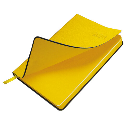 Ежедневник датированный 2026 А5 138x213 мм, BRAUBERG "Stylish", под кожу, гибкий, желтый, 117101 - МСК «Форвард»