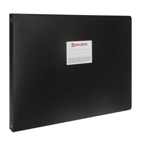 Папка на 4 кольцах БОЛЬШОГО ФОРМАТА А3, ГОРИЗОНТАЛЬНАЯ, 30 мм, черная, 0,8 мм, BRAUBERG "Стандарт", 225768 - МСК «Форвард»