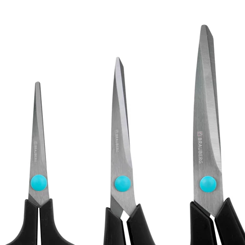 Ножницы BRAUBERG SOFT GRIP, НАБОР 3 штуки (140, 190, 230 мм), эргономичные черно-бирюзовые ручки, ВЫГОДНАЯ УПАКОВКА, 238411 - МСК «Форвард»