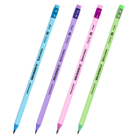 Карандаш чернографитный BRAUBERG "PASTEL", 1 шт., HB, трехгранный, с ластиком, 181995 - МСК «Форвард»