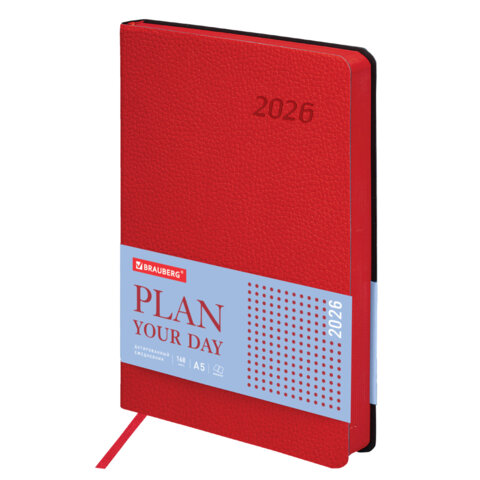 Ежедневник датированный 2026 А5 138x213 мм, BRAUBERG "Stylish", под кожу, гибкий, красный, 117103 - МСК «Форвард»