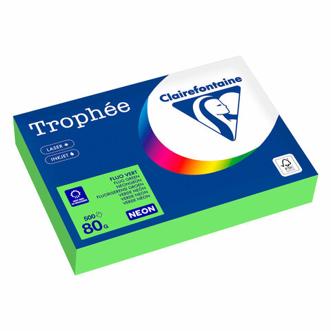 Бумага цветная CLAIREFONTAINE, А4, 80 г/м2, 500 л., неон, зеленый, Франция, 2975C, 2975PC 116726