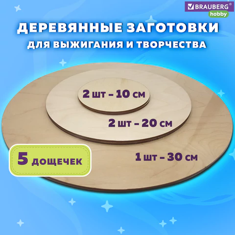 Заготовки для творчества деревянные, круглые, 5 шт., диаметр: 10-20-30 см, BRAUBERG HOBBY, 665314 - МСК «Форвард»