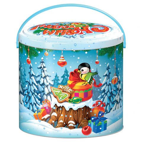 Подарок новогодний "СЛАДКОЕЖКА", 600 г, НАБОР конфет, жестяная упаковка с ручкой, МОСУПАК 624507