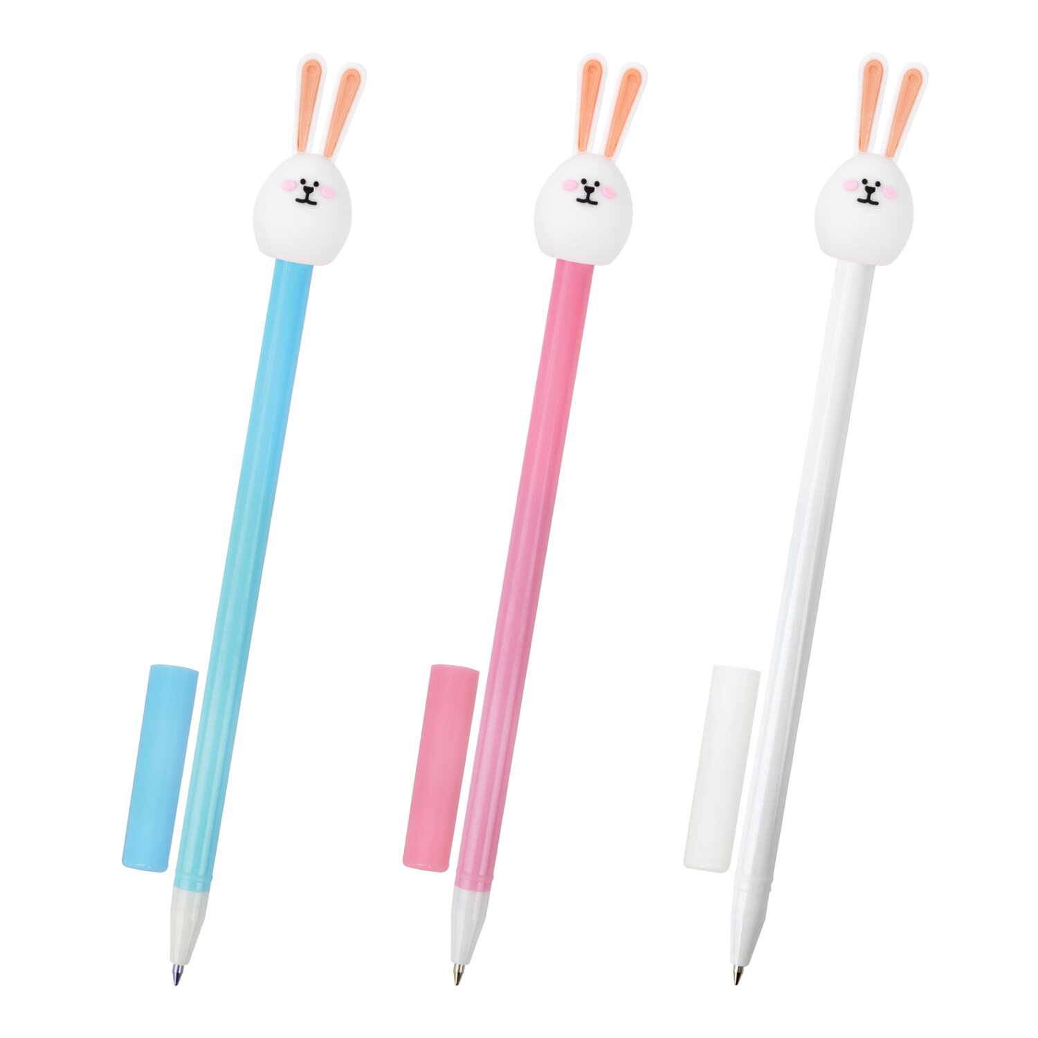 Ручка с топпером шариковая ЮНЛАНДИЯ "Ушастый зайка", корпус ассорти, СИНЯЯ, узел 0,7мм, КОМПЛЕКТ 12шт143782