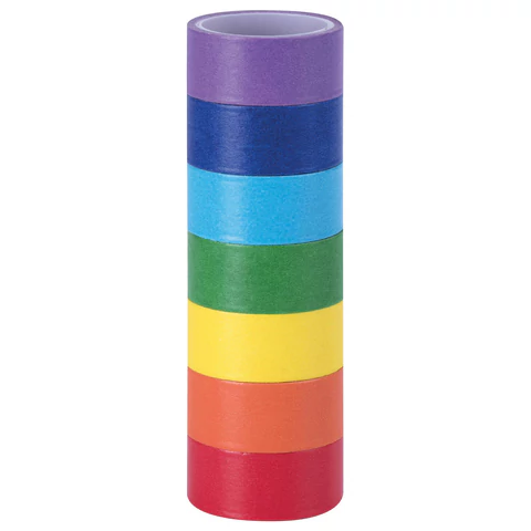 Клейкие WASHI-ленты д/декора РАДУЖНЫЕ, однотонные, 15мм*3м, 7цв, рисовая бумага, ОСТРОВ СОКРОВИЩ 661702