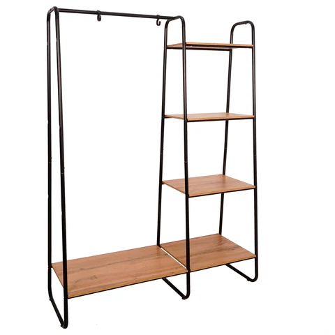 Вешалка-стеллаж ZMI "Скандинавия-1", 1470х1100х385 мм, 5 полок, металл/ЛДСП, черная/дуб, ГСС1 Ч 700930 - МСК «Форвард»