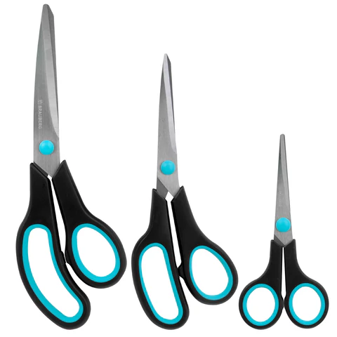 Ножницы BRAUBERG SOFT GRIP, НАБОР 3 штуки (140, 190, 230 мм), эргономичные черно-бирюзовые ручки, ВЫГОДНАЯ УПАКОВКА, 238411 - МСК «Форвард»