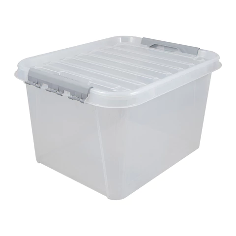 Ящик-контейнер 36 л с КРЫШКОЙ НА ЗАЩЕЛКАХ "ПРОФИ", 29х50х39 см штабелируемый, ПРОЧНЫЙ, прозрачный, 437950000 608203 - МСК «Форвард»