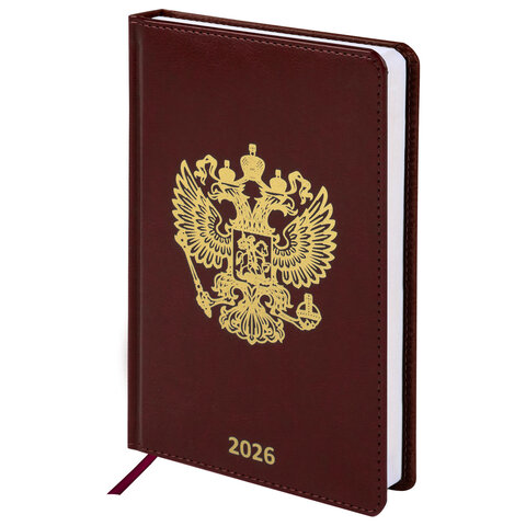 Ежедневник датированный 2026 А5 138х213 мм, BRAUBERG "State", под кожу, коричневый, 117417 - МСК «Форвард»