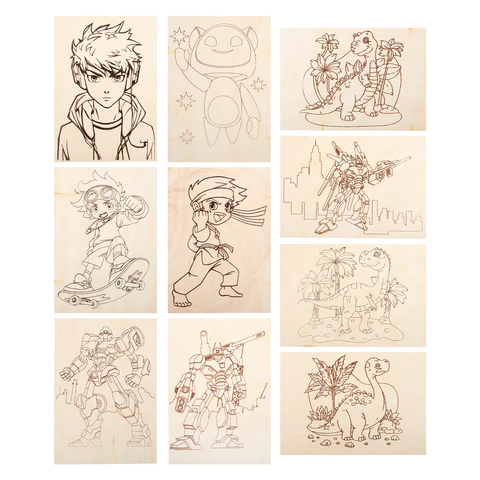 Заготовки деревянные для выжигания "Для мальчиков", 5 шт., 10 рисунков, 15х21 см, BRAUBERG HOBBY, 665310 - МСК «Форвард»